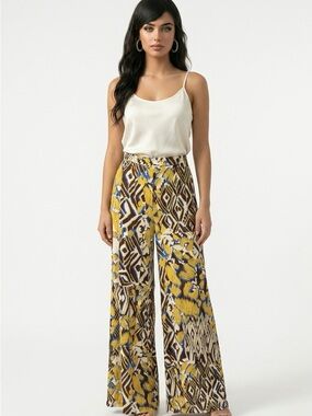 Forever 21 Artistic Flare Wide-Leg Palazzo Abstract Boho Tribal Women's M Pants